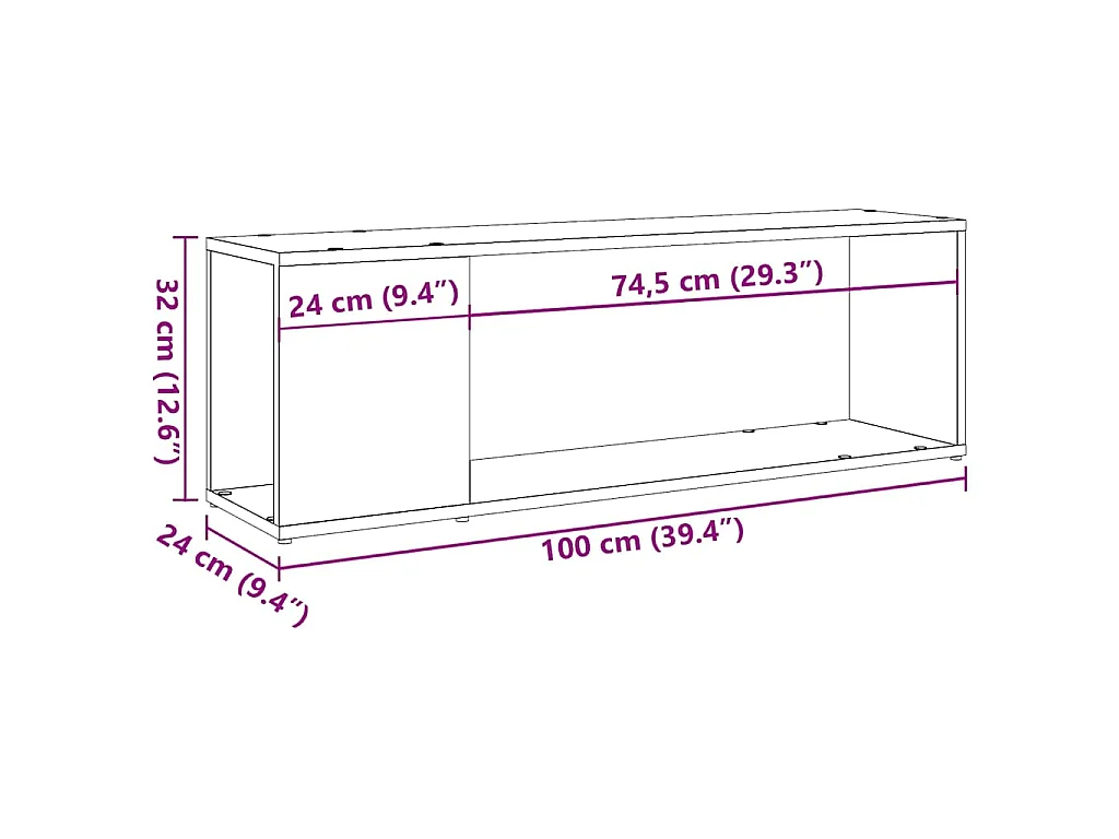 Meuble TV chêne artisanal 100x24x32 cm bois d'ingénierie