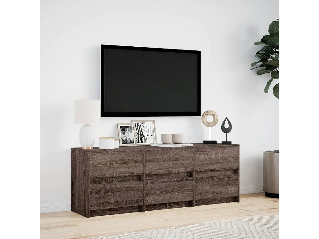 Móvel de TV com luzes LED derivados madeira carvalho castanho