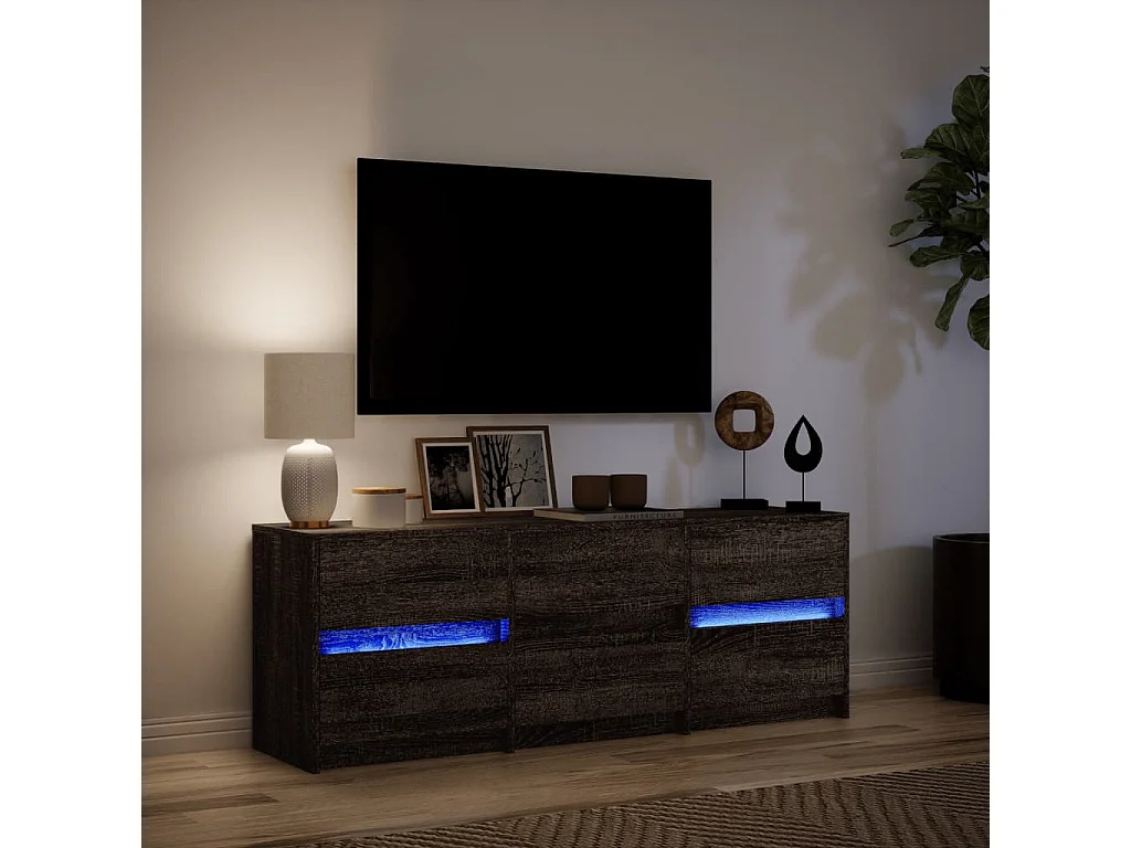 Móvel de TV com luzes LED derivados madeira carvalho castanho