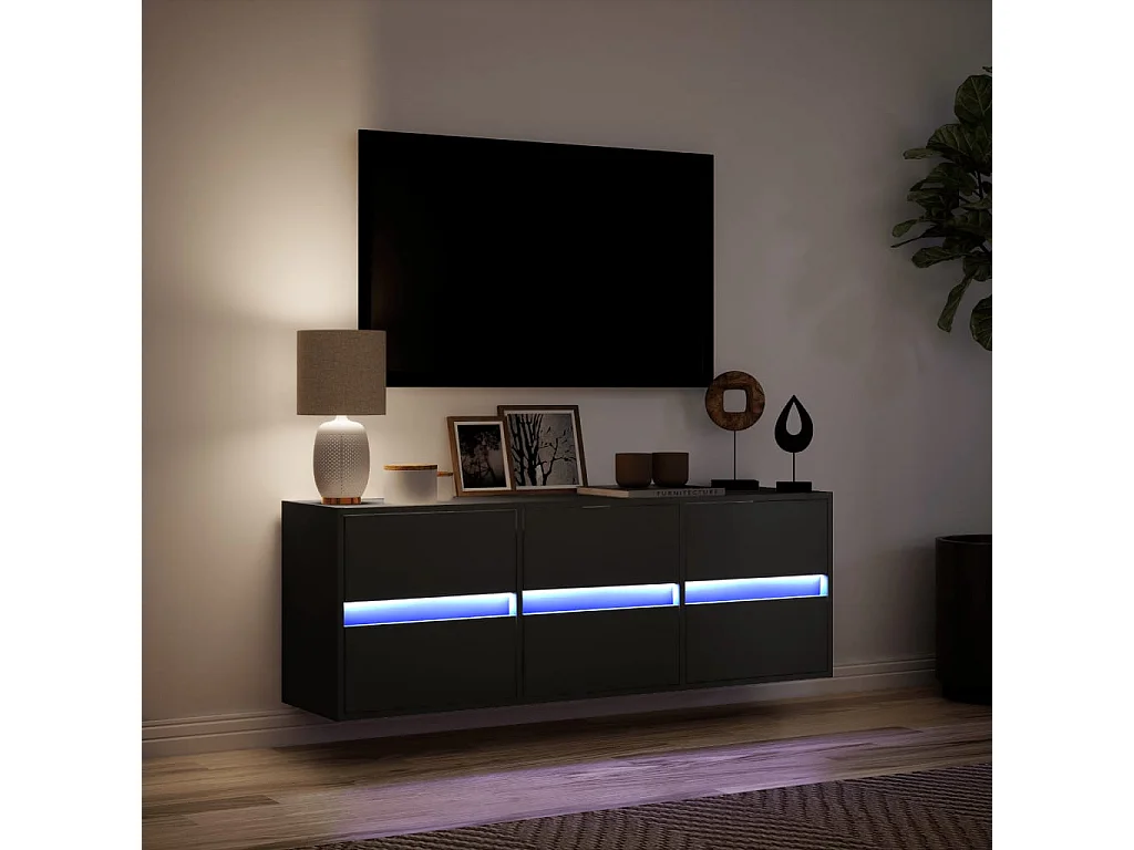 Mobile TV a Parete con Luci LED Nero 130x31x45 cm
