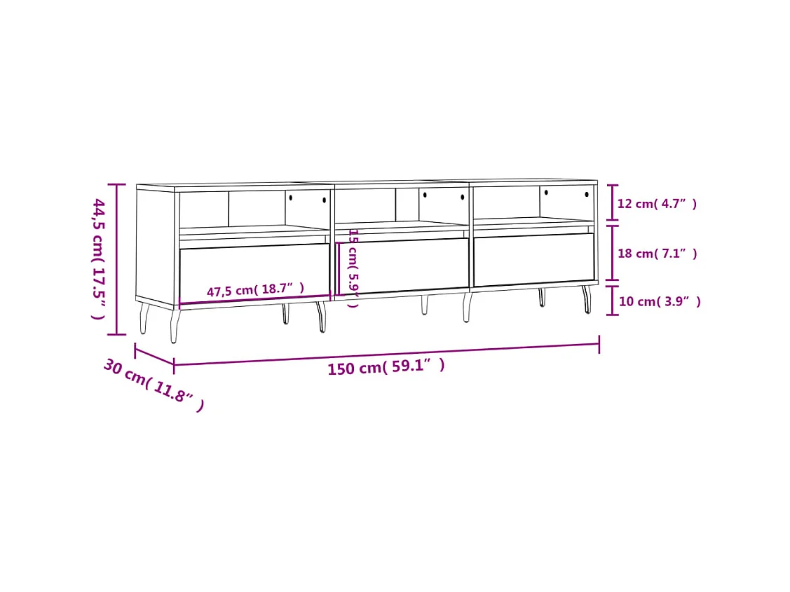 Tv-meubel 150x30x44,5 cm bewerkt hout gerookt eikenkleurig