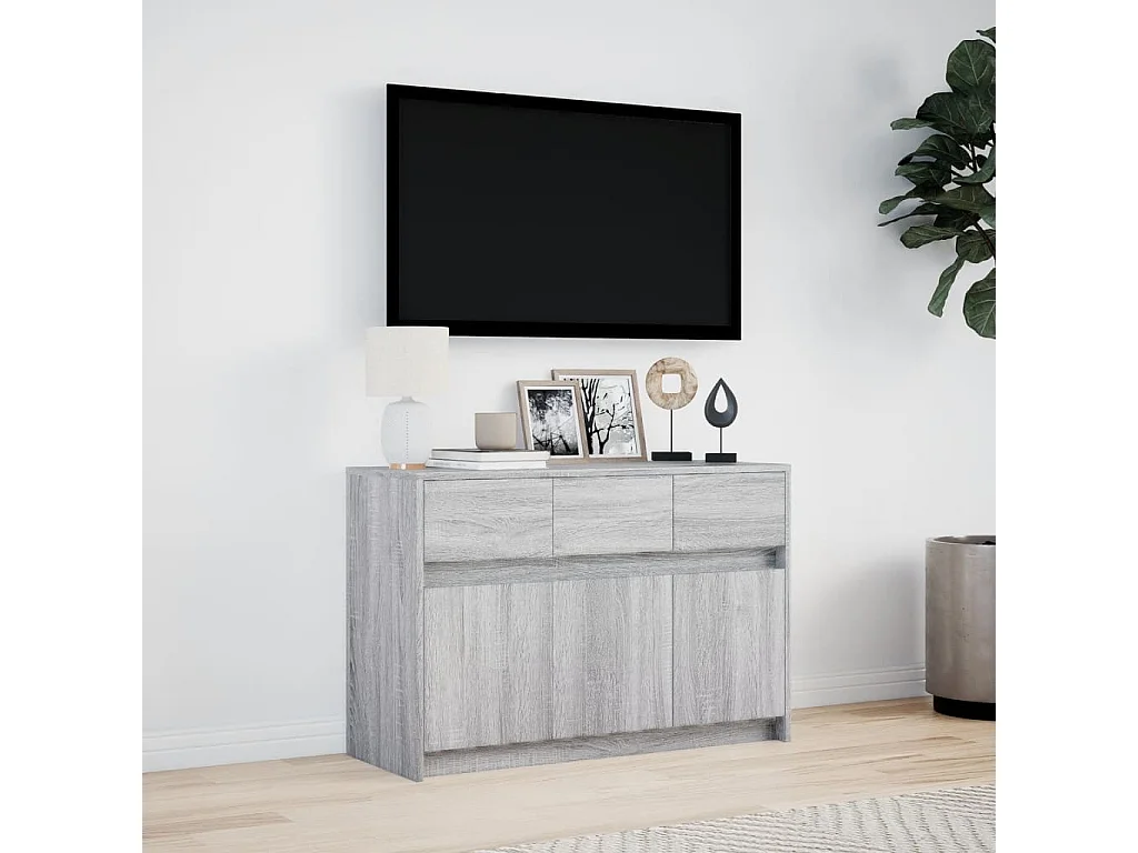 Tv-meubel met LED 91x34x61 cm bewerkt hout grijs sonoma eiken
