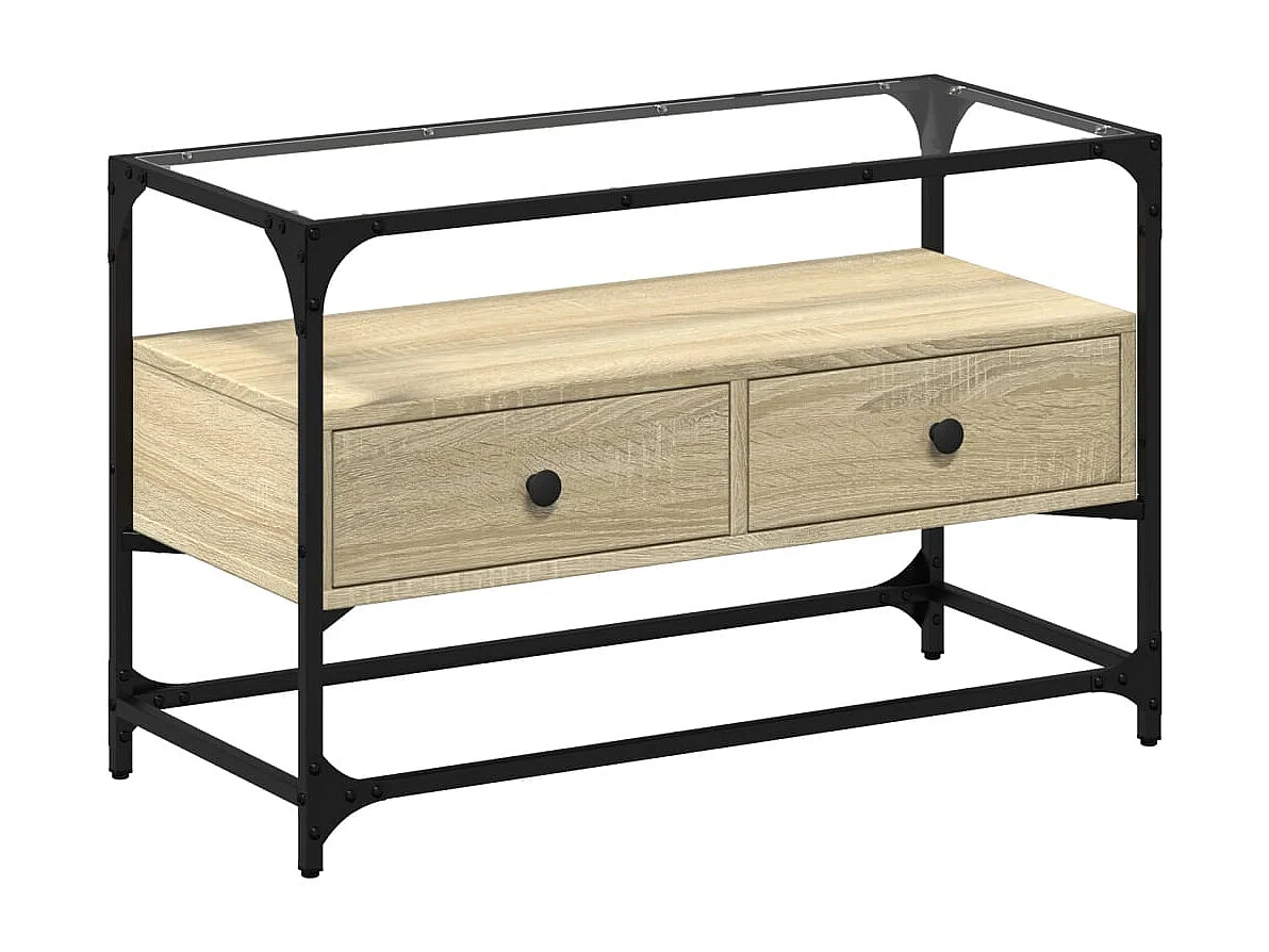 Mobile TV Piano Vetro Rovere Sonoma 80x35x51 Legno Multistrato