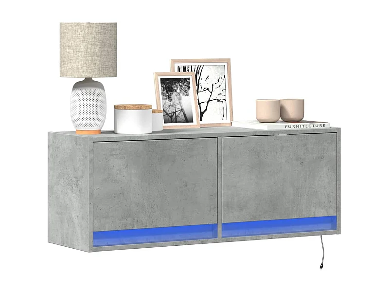 Meuble TV mural avec lumières LED gris béton 100x31x35 cm