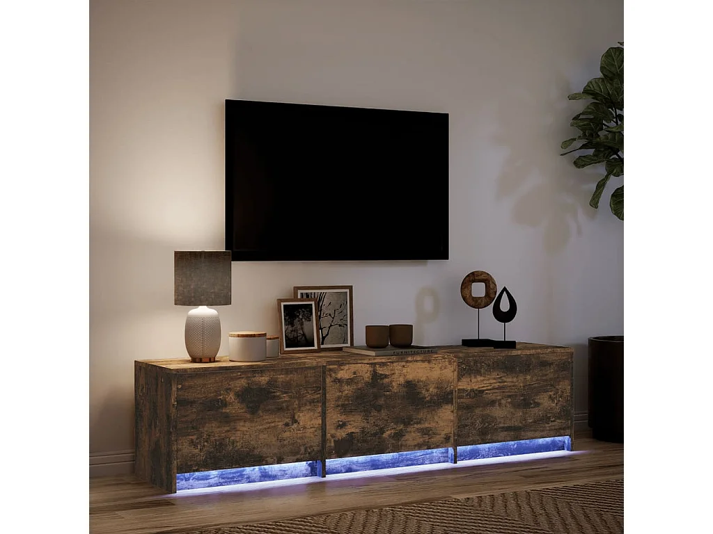 TV-Schrank mit LED-Beleuchtung Räuchereiche 165x34x40 cm