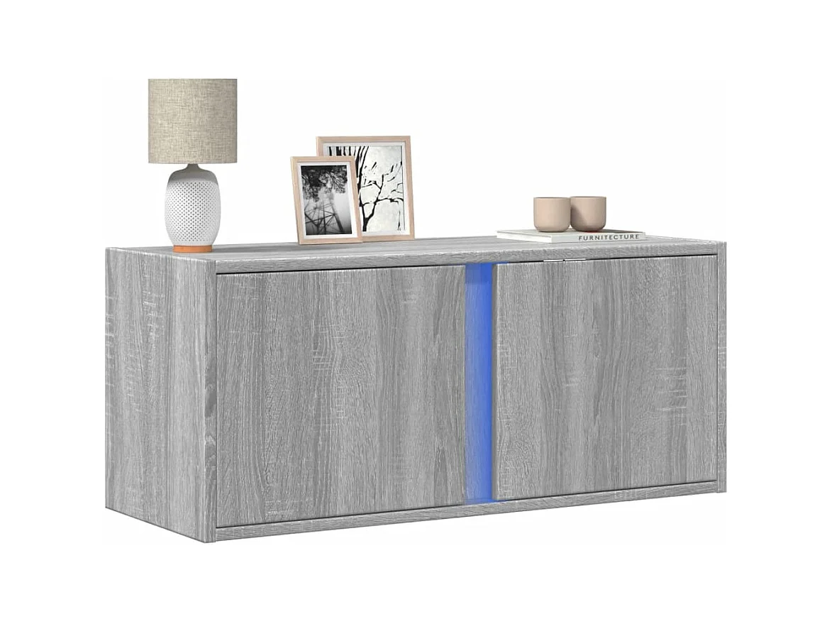 Meuble TV mural avec lumières LED sonoma gris 80x31x35 cm