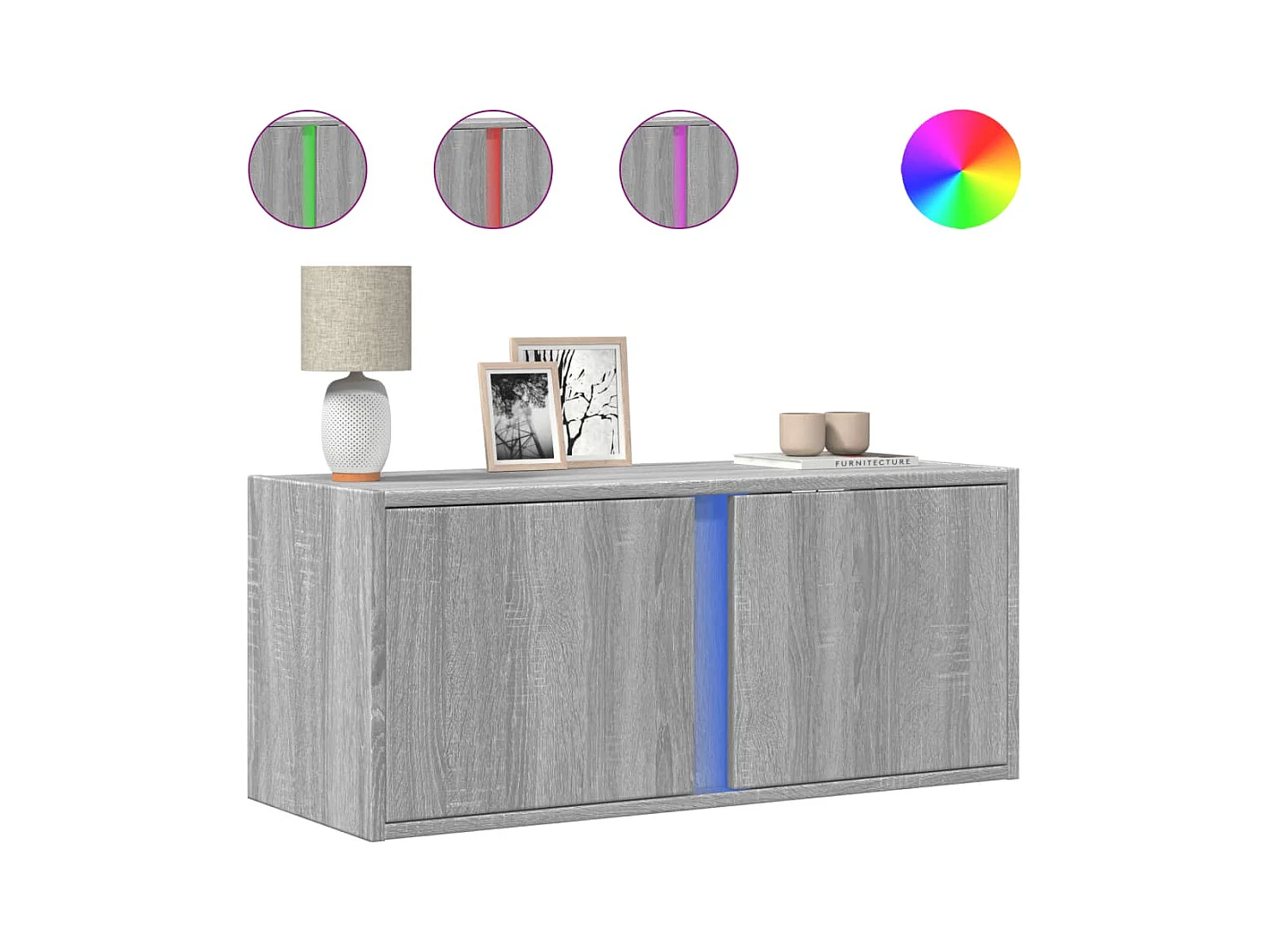 Meuble TV mural avec lumières LED sonoma gris 80x31x35 cm