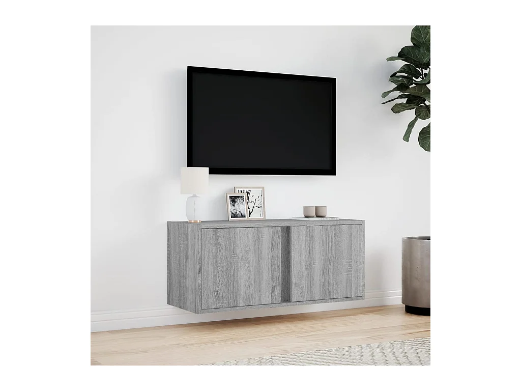 Meuble TV mural avec lumières LED sonoma gris 80x31x35 cm