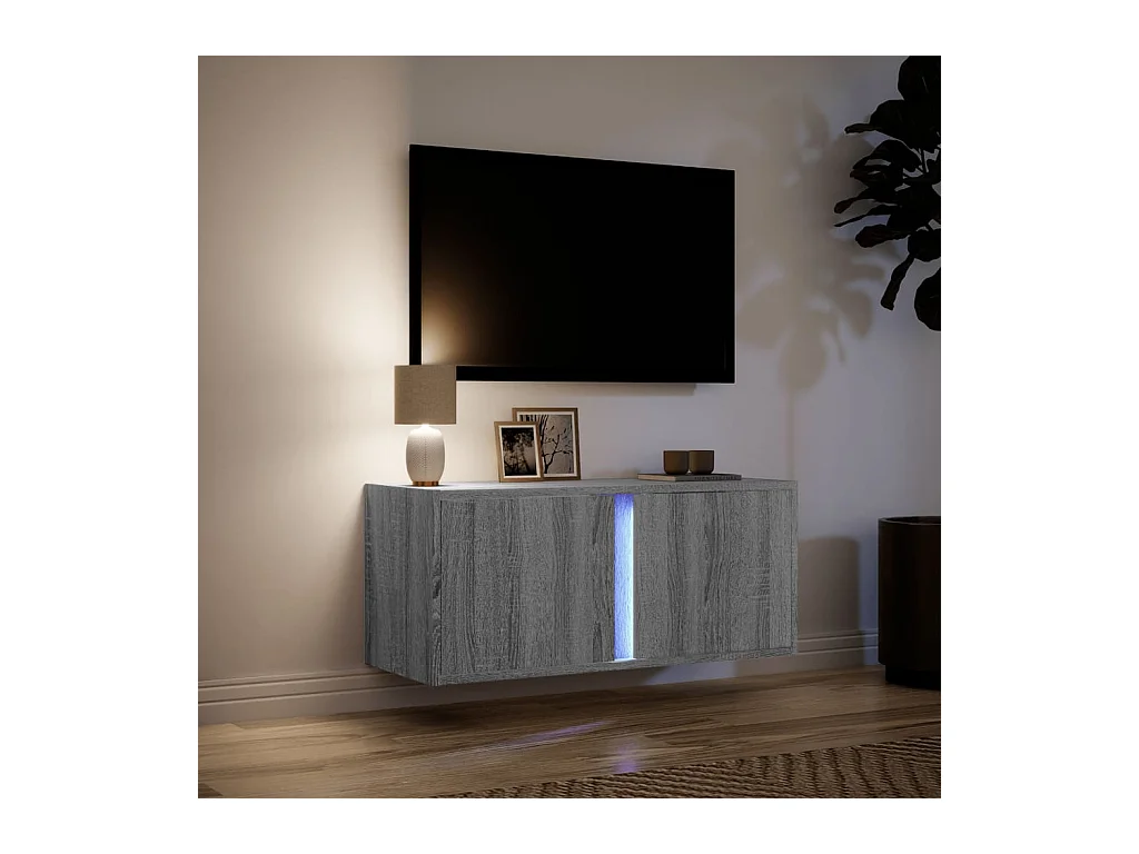Meuble TV mural avec lumières LED sonoma gris 80x31x35 cm