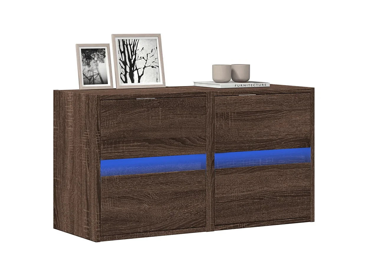 Meubles TV muraux lumières LED 2 pcs chêne marron 41x31x45 cm