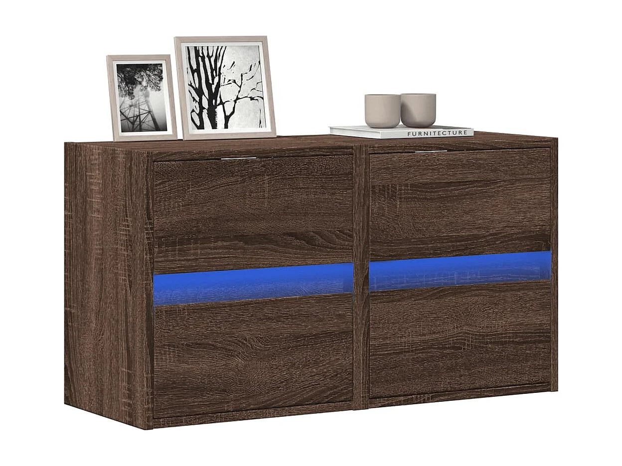 Mobili TV a Parete con Luci LED 2pz Rovere Marrone 41x31x45 cm