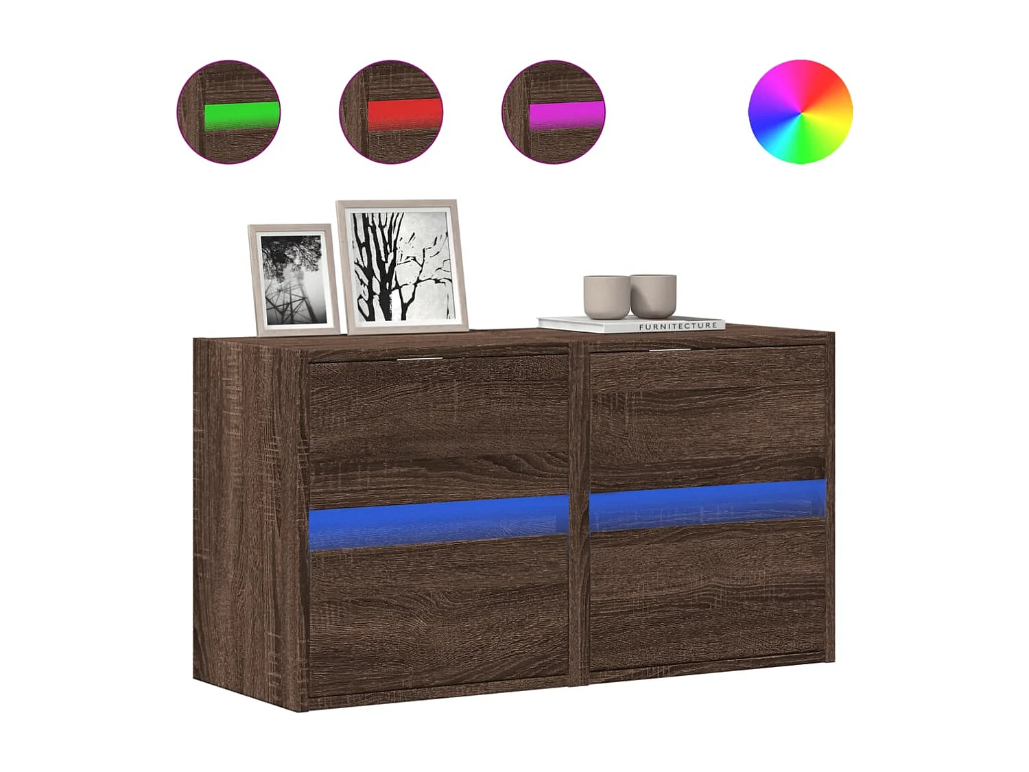 Mobili TV a Parete con Luci LED 2pz Rovere Marrone 41x31x45 cm