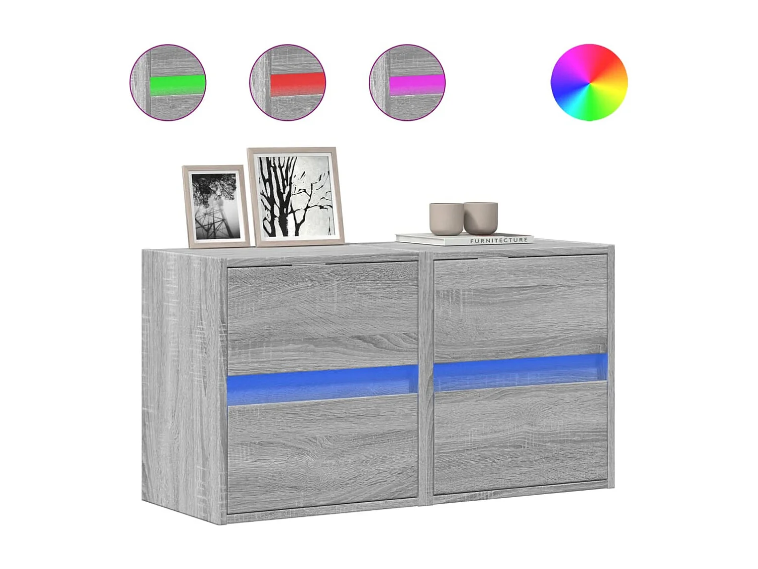 Meubles TV muraux et lumières LED 2 pcs sonoma gris 41x31x45 cm