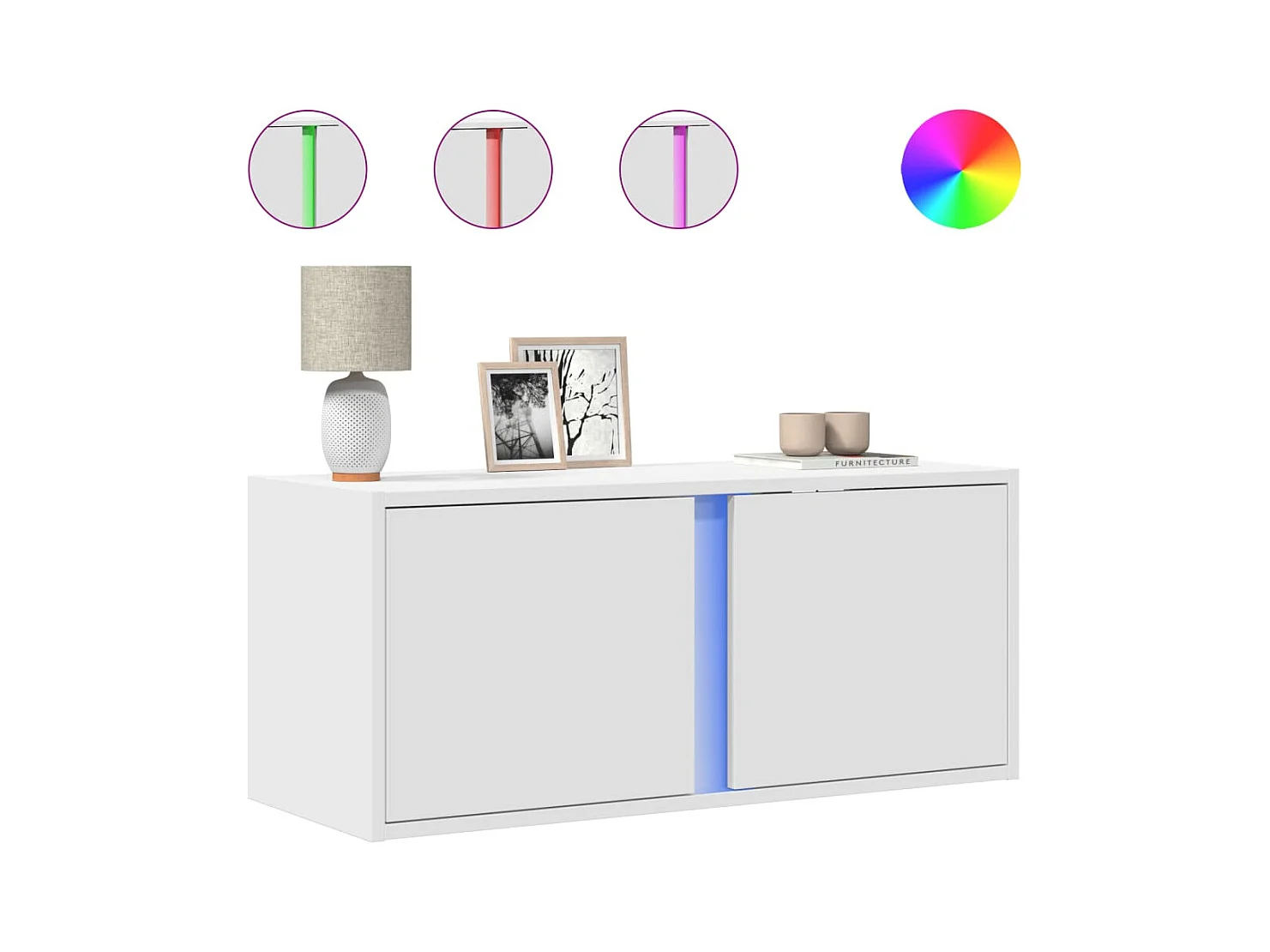 Meuble TV mural avec lumières LED blanc 80x31x35 cm