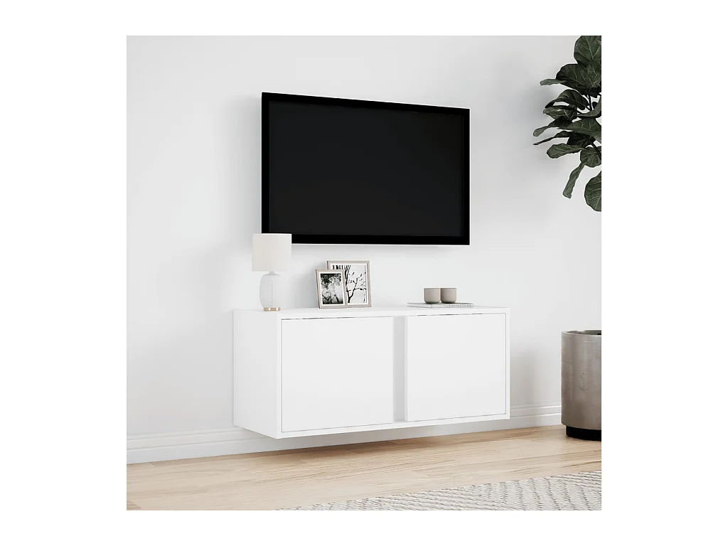 Meuble TV mural avec lumières LED blanc 80x31x35 cm