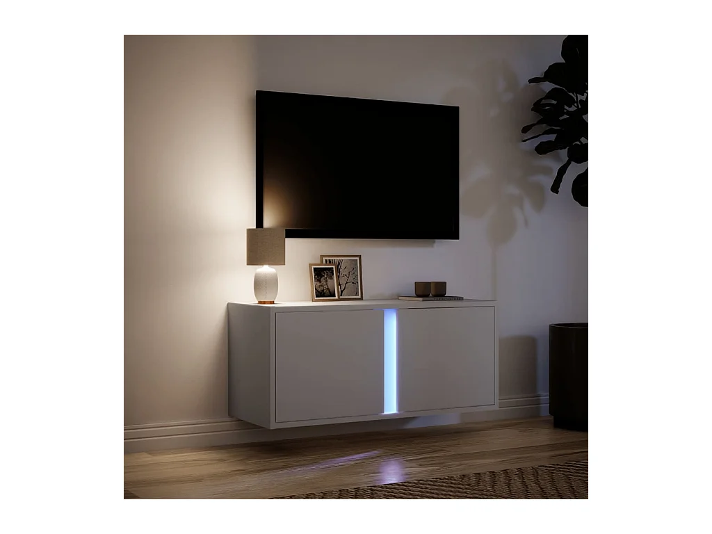 Meuble TV mural avec lumières LED blanc 80x31x35 cm