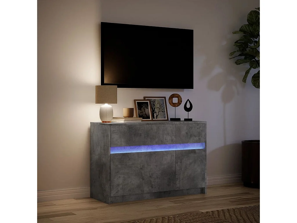 Meuble TV avec LED gris béton 91x34x61 cm bois d'ingénierie