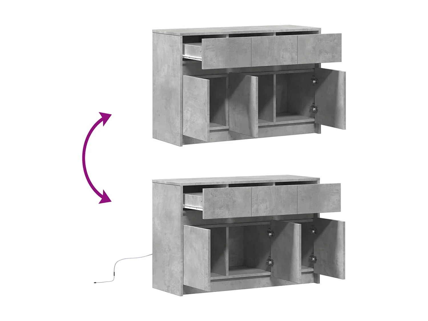 Meuble TV avec LED gris béton 91x34x61 cm bois d'ingénierie