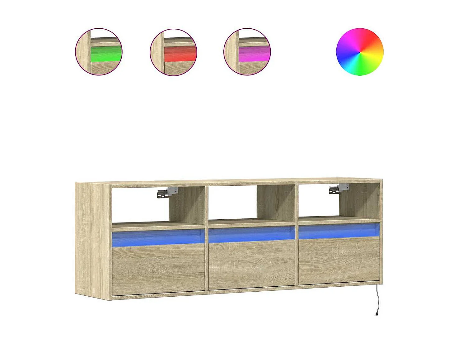 Meuble TV mural avec lumières LED chêne sonoma 130x31x45 cm