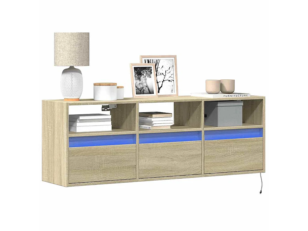 Meuble TV mural avec lumières LED chêne sonoma 130x31x45 cm