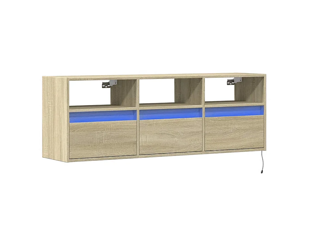 Meuble TV mural avec lumières LED chêne sonoma 130x31x45 cm