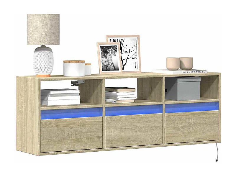 Meuble TV mural avec lumières LED chêne sonoma 130x31x45 cm