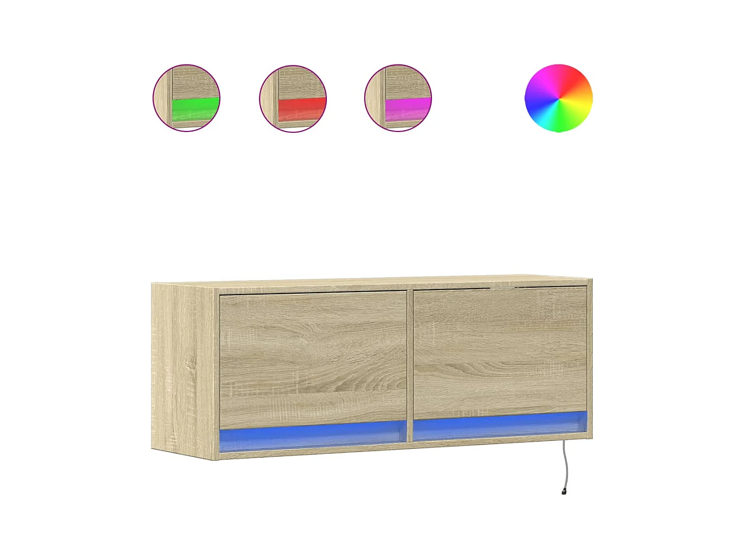 Meuble TV mural avec lumières LED chêne sonoma 100x31x35 cm