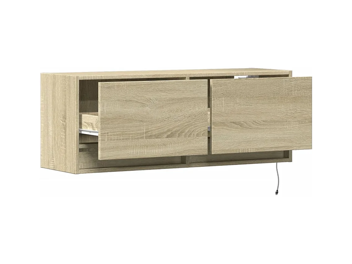 Meuble TV mural avec lumières LED chêne sonoma 100x31x35 cm