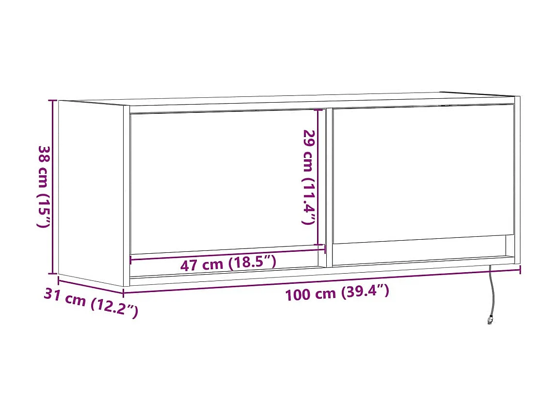 Tv-wandmeubel met LED-verlichting 100x31x35 cm sonoma eiken