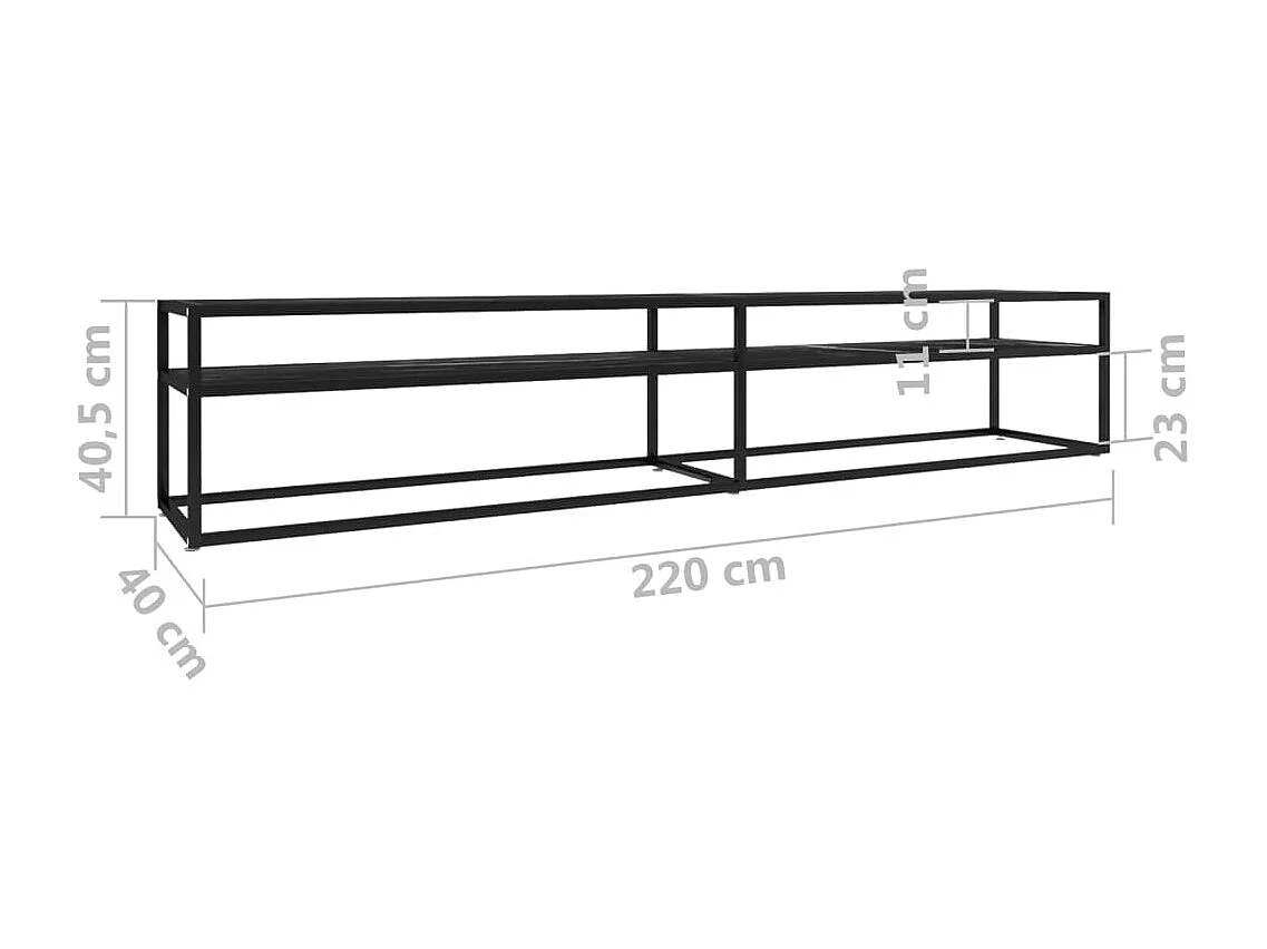 Mueble de TV vidrio templado color mármol negro 220x40x40,5 cm