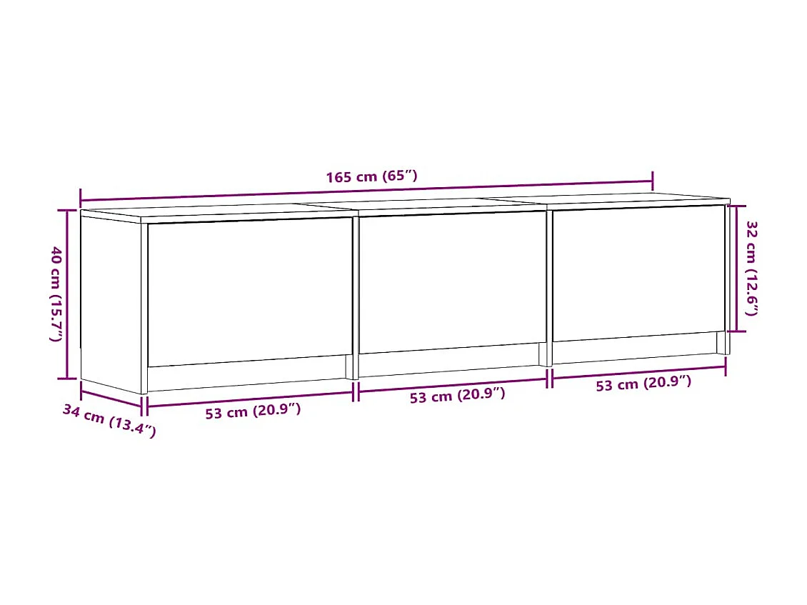 Tv-meubel met LED 165x34x40 cm bewerkt hout grijs sonoma eiken