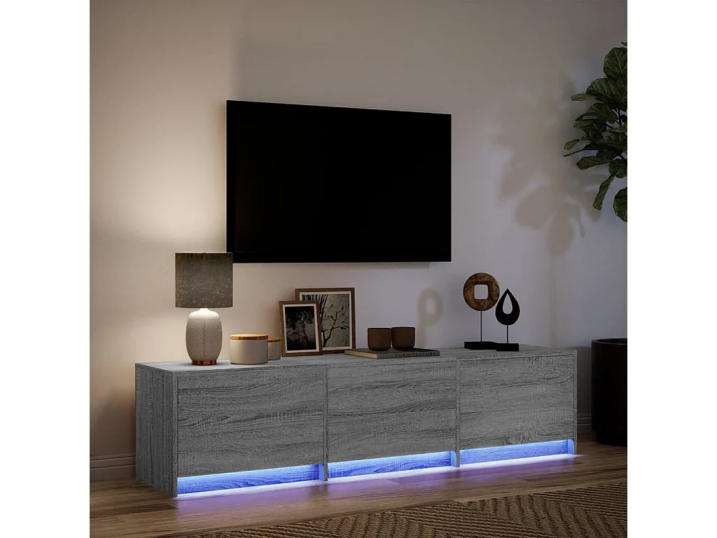 Tv-meubel met LED 165x34x40 cm bewerkt hout grijs sonoma eiken