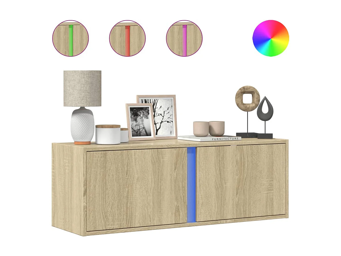 Mobile TV a Parete con Luci LED Rovere Sonoma 100x31x35 cm