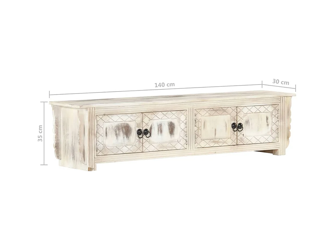 Mobile Porta TV Bianco 140x30x35 cm in Legno Massello di Mango