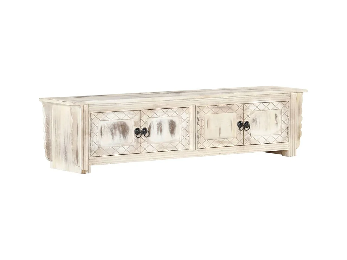 Mobile Porta TV Bianco 140x30x35 cm in Legno Massello di Mango