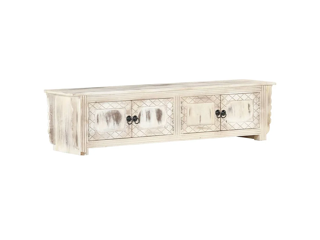 Móvel de TV 140x30x35 cm madeira de mangueira maciça branco