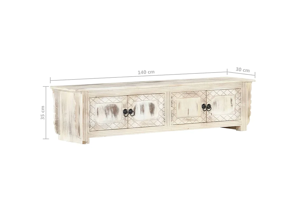 Móvel de TV 140x30x35 cm madeira de mangueira maciça branco