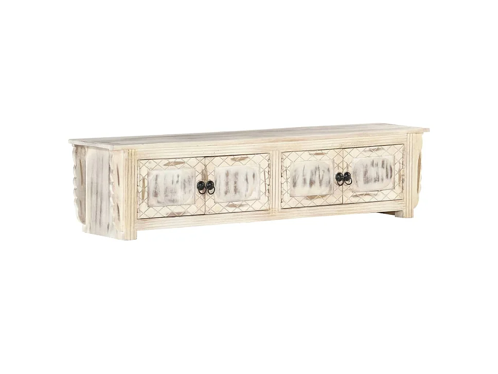 Móvel de TV 140x30x35 cm madeira de mangueira maciça branco