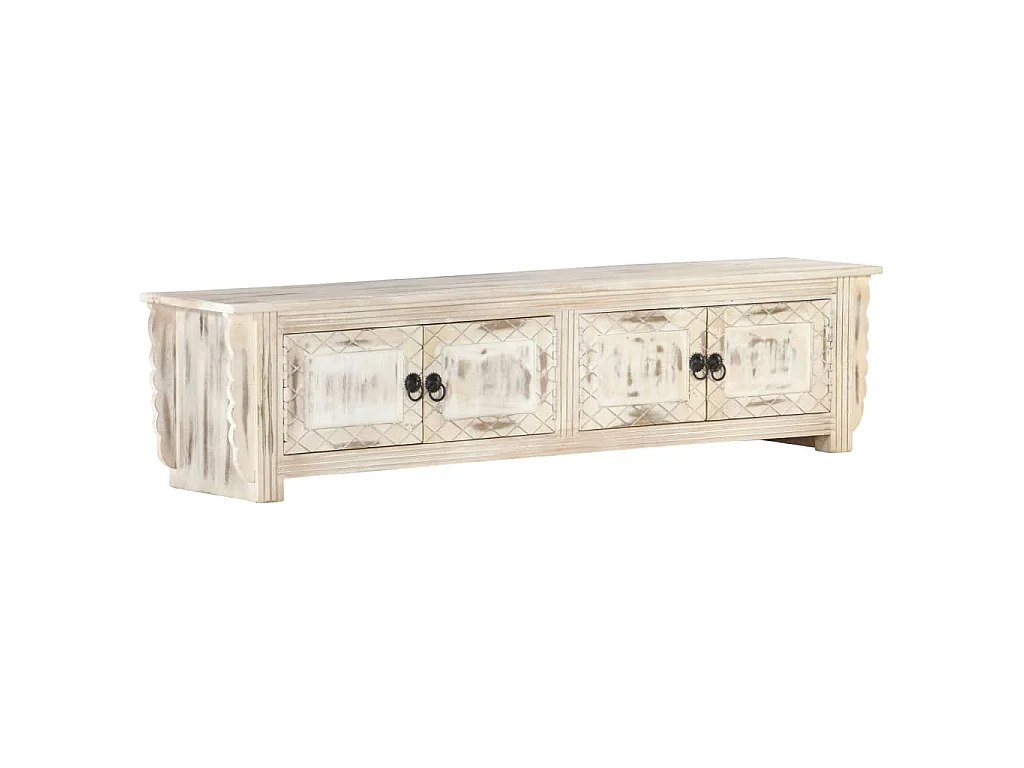 Móvel de TV 140x30x35 cm madeira de mangueira maciça branco