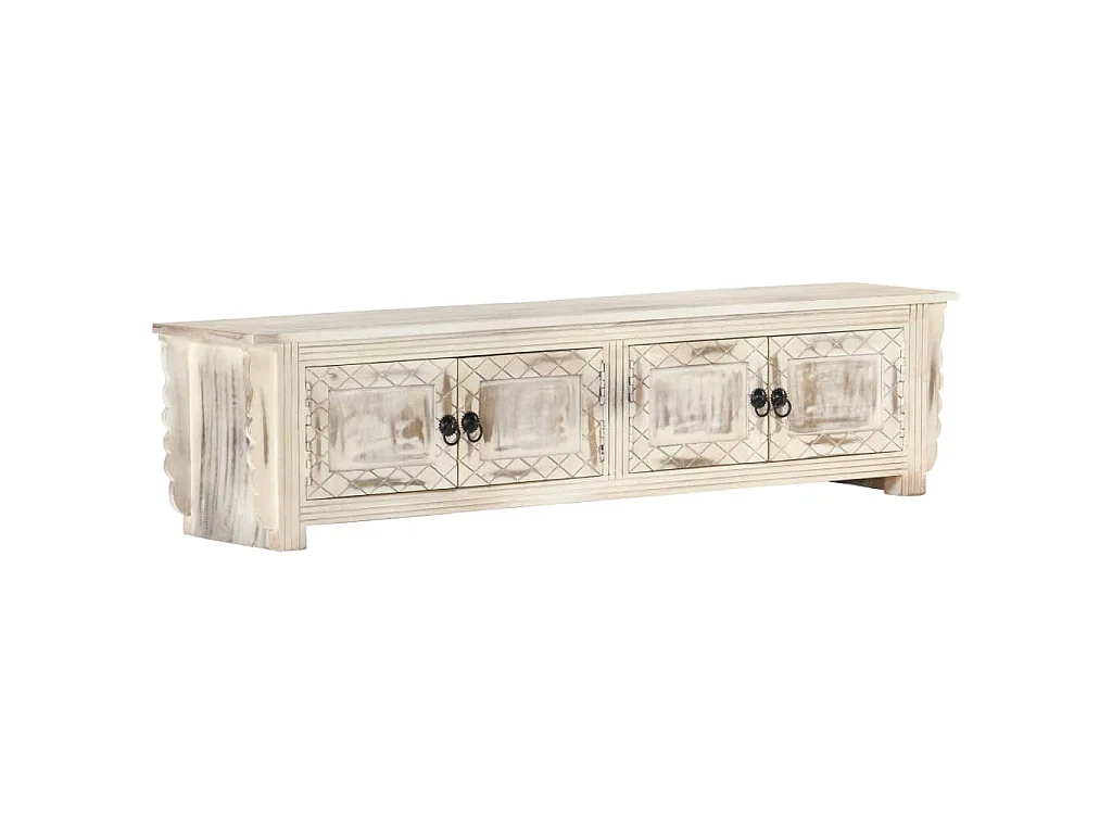 Móvel de TV 140x30x35 cm madeira de mangueira maciça branco