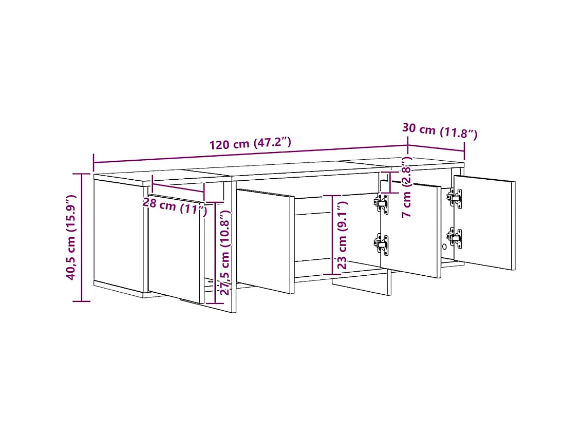 Meuble TV chêne artisanal 120x30x40,5 cm bois d'ingénierie