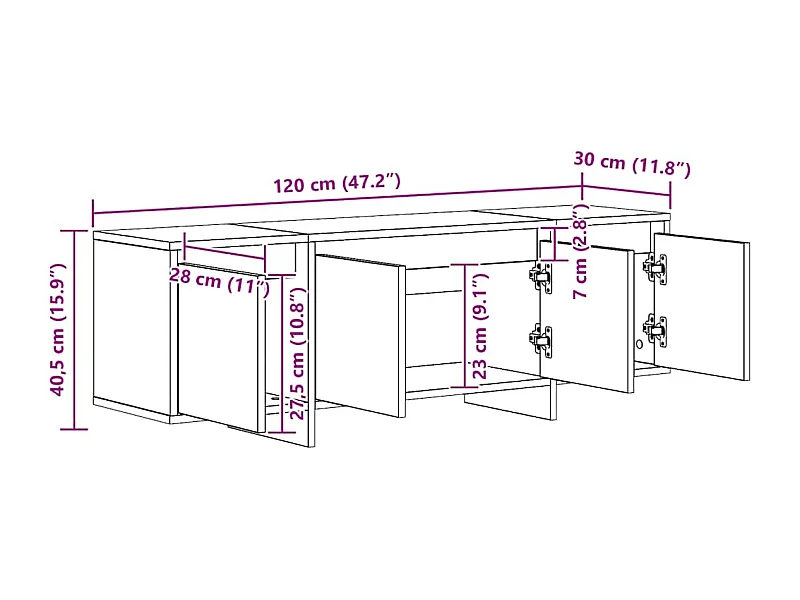 Móvel TV 120x30x40,5 cm derivados de madeira carvalho artisiano