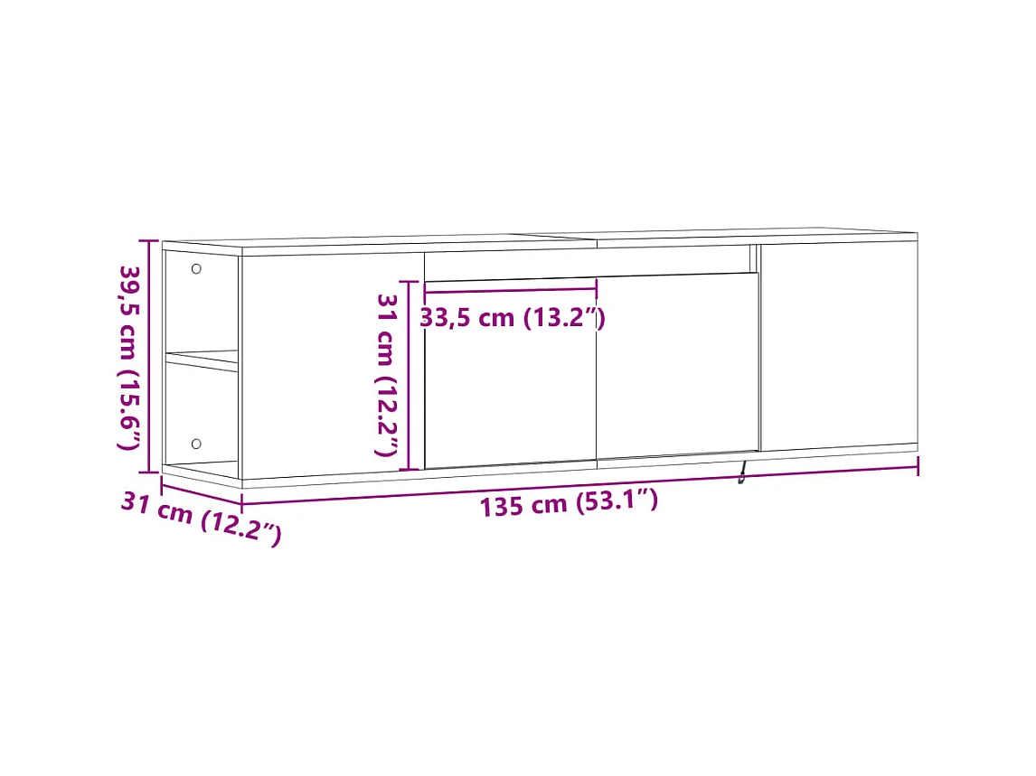 Meuble TV mural avec lumières LED blanc 135x31x39,5 cm