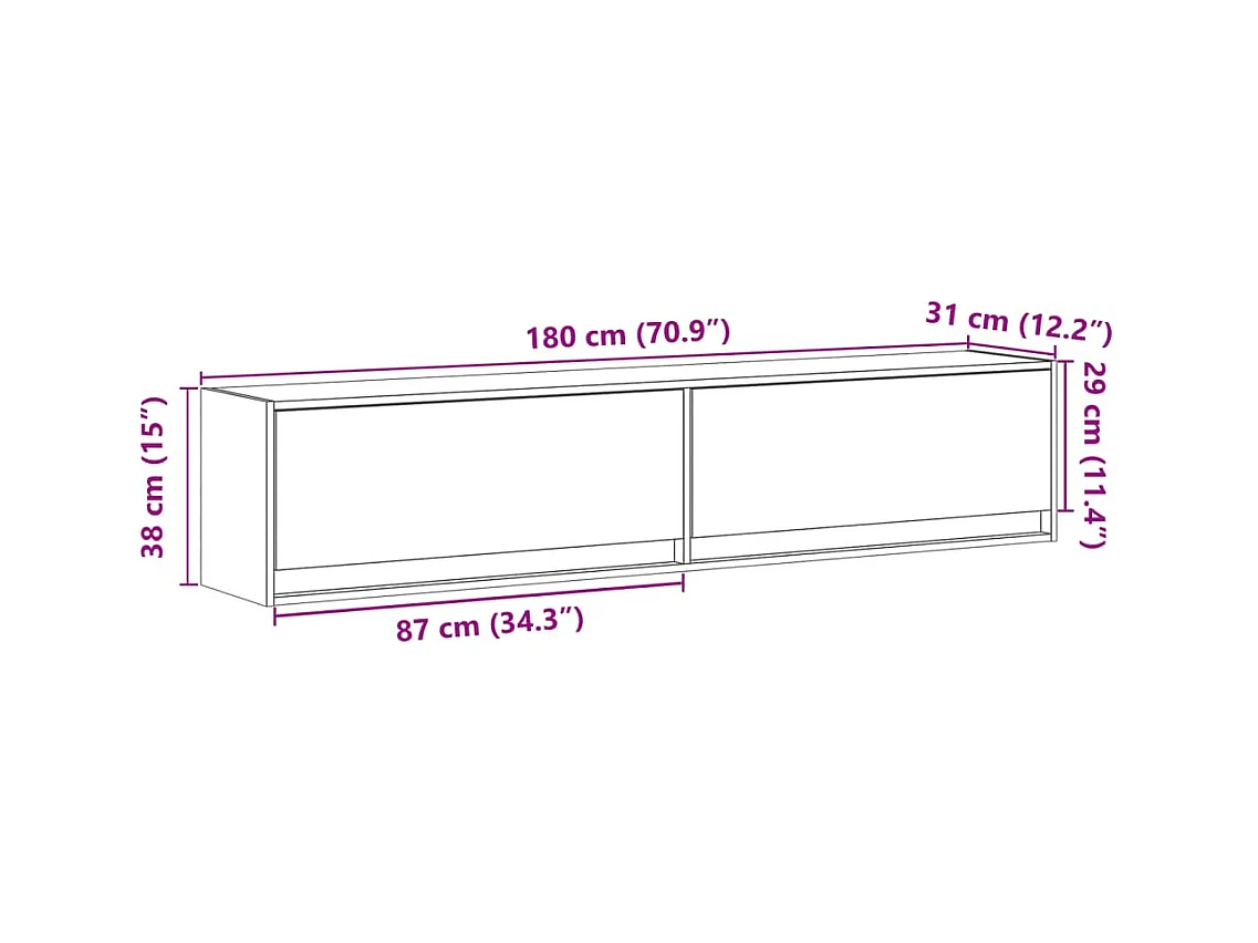 Meuble TV mural avec LED blanc 180x31x38 cm
