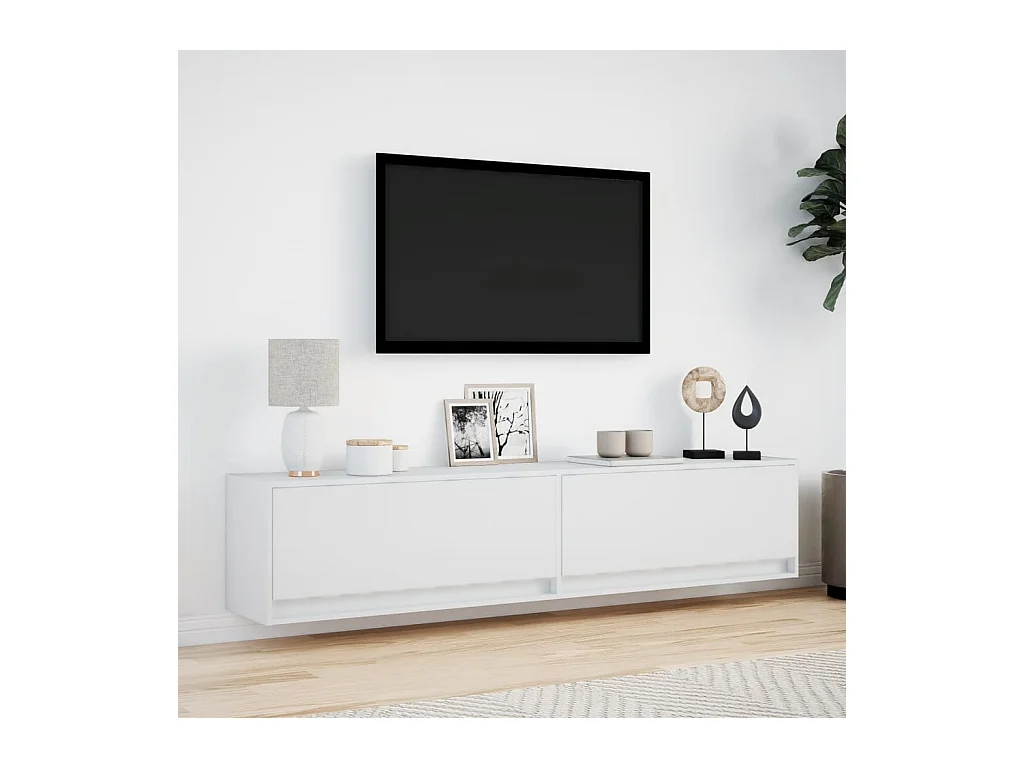 Meuble TV mural avec LED blanc 180x31x38 cm