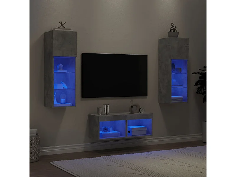 Mobili TV a Muro 4pz con Luci LED Grigio Cemento