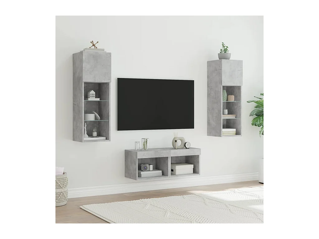 Mobili TV a Muro 4pz con Luci LED Grigio Cemento