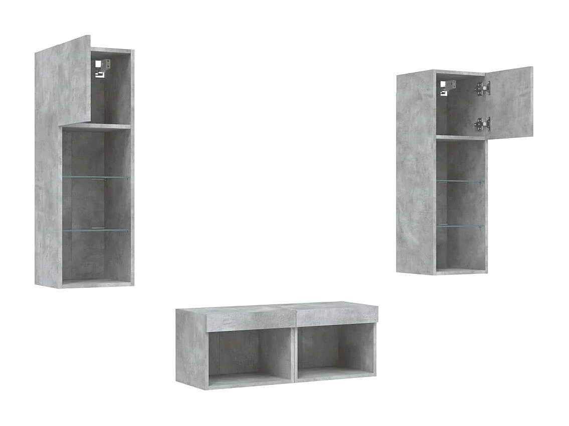 Mobili TV a Muro 4pz con Luci LED Grigio Cemento