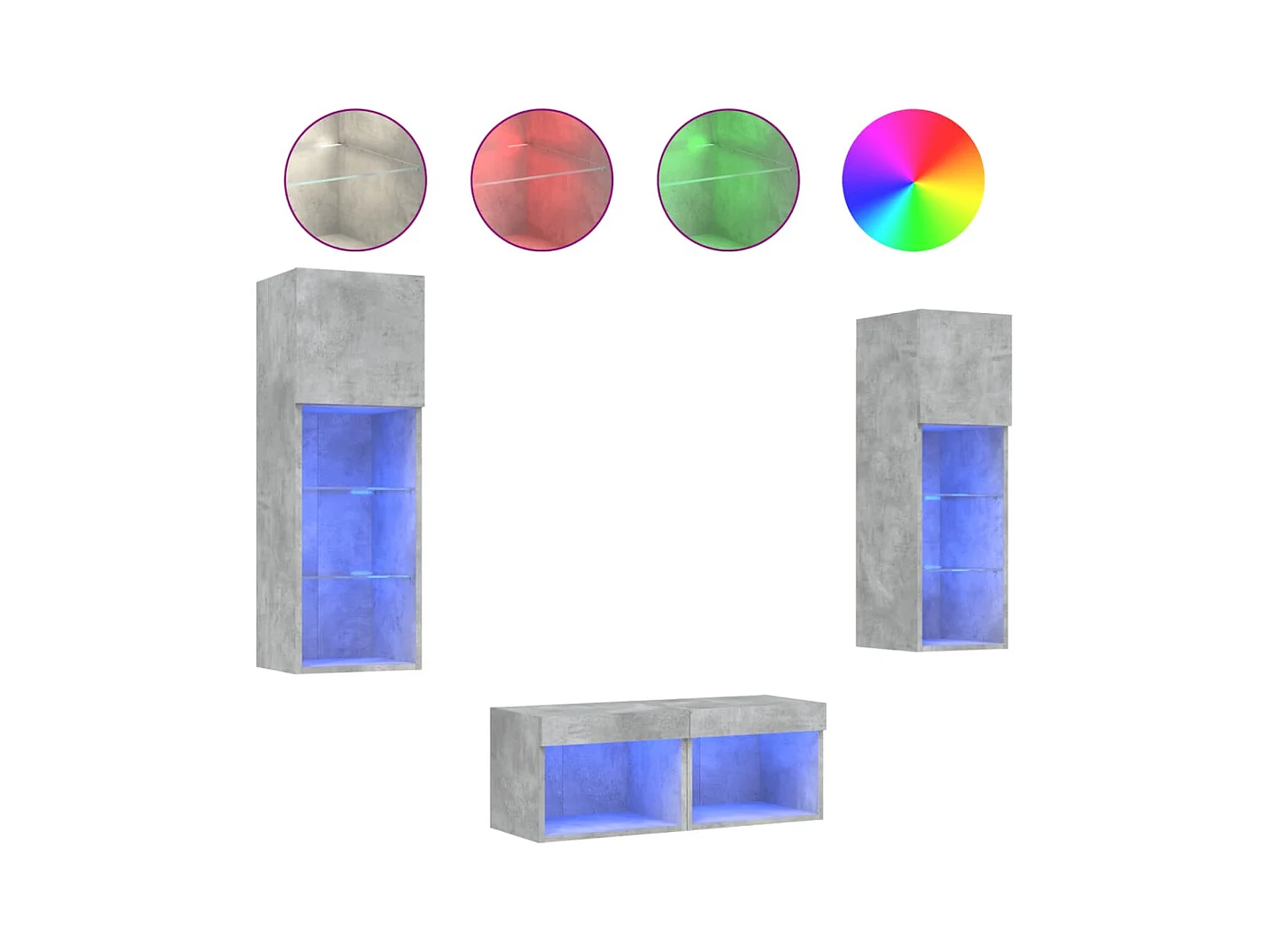 Muebles de TV de pared con luces LED 4 piezas gris hormigón