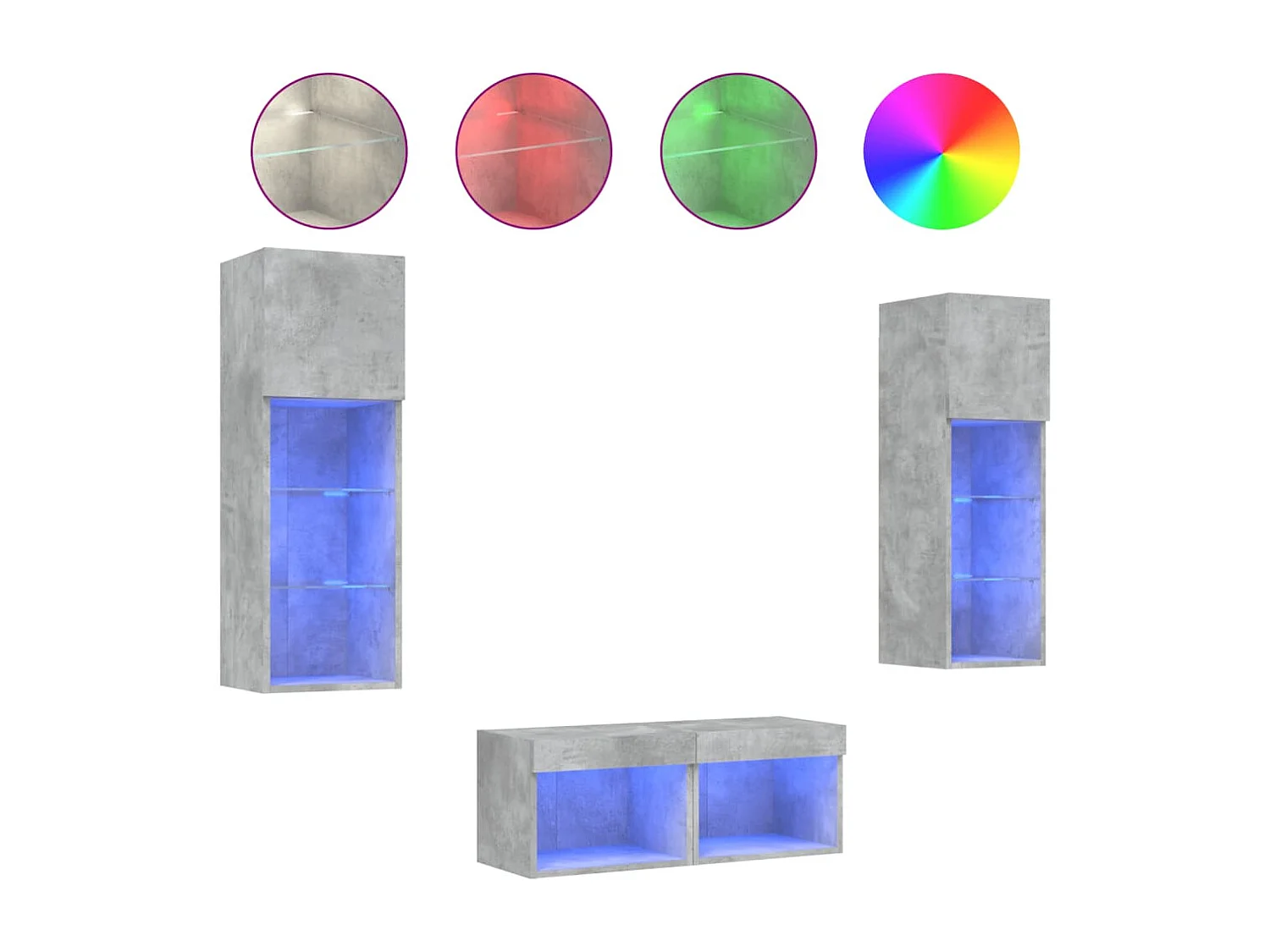 Meuble TV muraux 4 pcs avec lumières LED gris béton